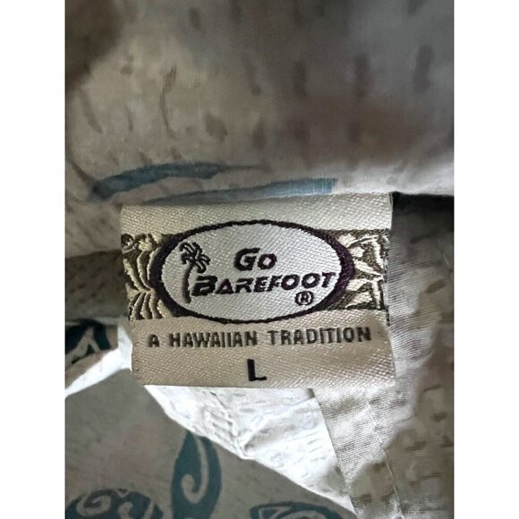 Go Barefoot Men Vintage Reverse Print Pullover Hawaiian Aloha Shirt Large Pocket - Picture 6 of 7